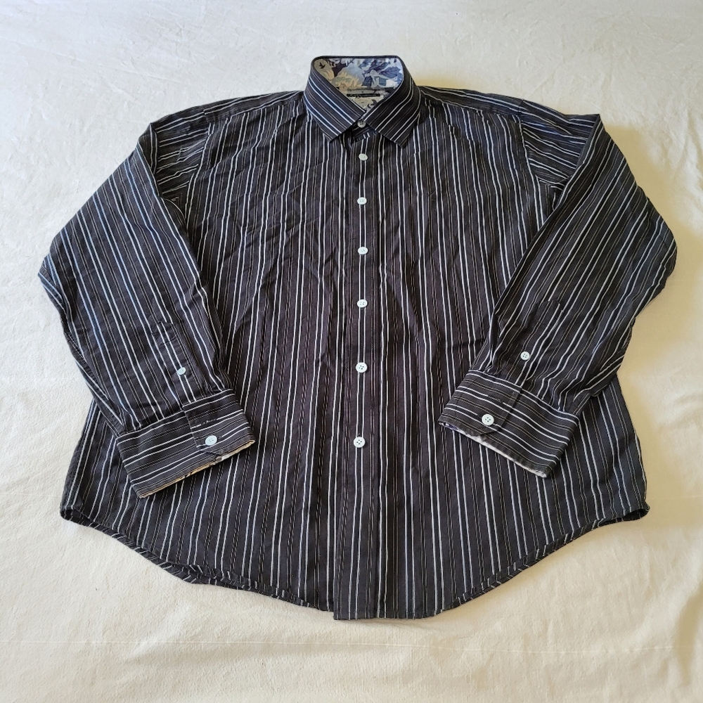 7 Diamonds Button Up Shirt Mens XL Long Sleeve Woven Stripes Black Blue Cotton